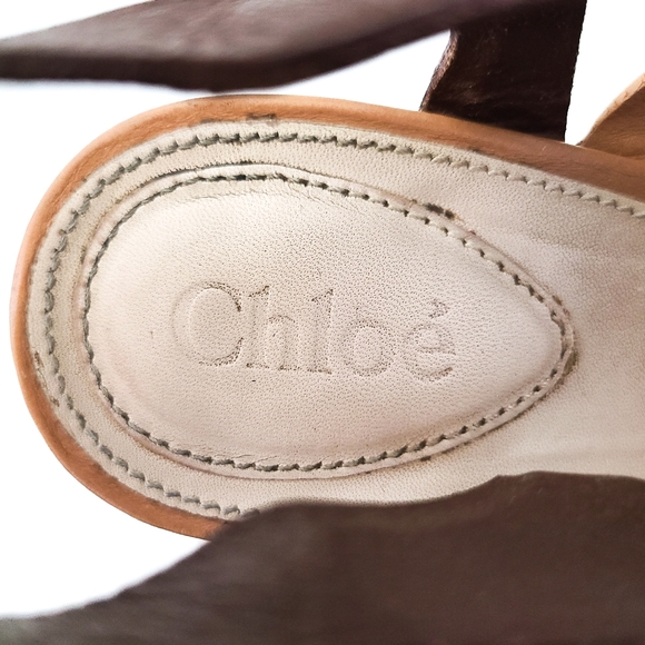 Chloe Camel and Brown Block Heel Sandal - Picture 7 of 8